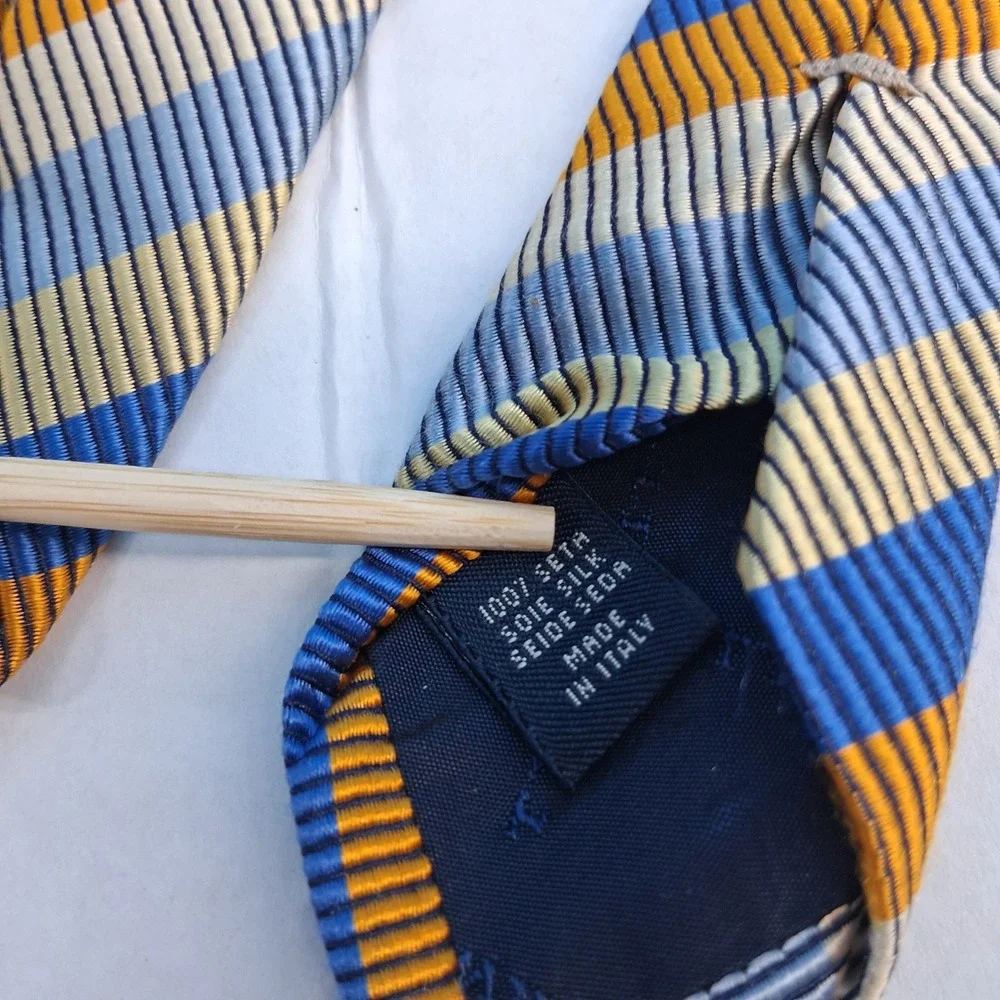 Charles Tyrwhitt Tie Mens OS Blue Gold Silver Striped Silk Italy Classic Woven